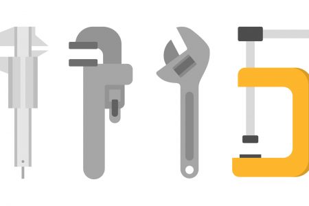 Pipe wrench set. Collection of plumber tools. Mechanic industry, repair equipment. Isolated vector illustration in flat style